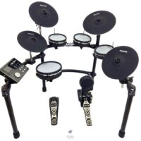 nux cm-7x electric drum kit, black in color all mesh drum set top view