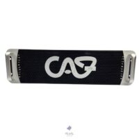 a black and silver device with a white logo caf l18 power amplifier