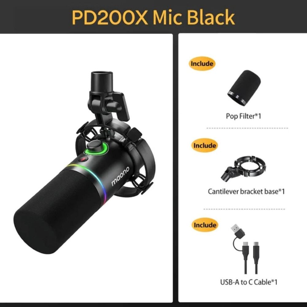 Maono PD200X – Dual USB/XLR Dynamic Microphone with RGB Lighting